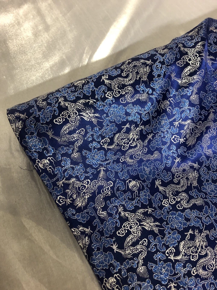 1 mtr navy blue/silver dragon print oriental chinese brocade fabric..45” wide - Image 2 of 4