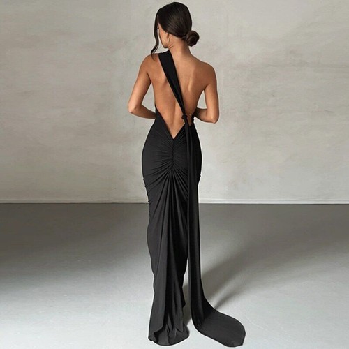 Hot Shoulder Rückenfreies Maxikleid Damen Kleid Sommer Rückenträger Ärmellos - Bild 8 von 17
