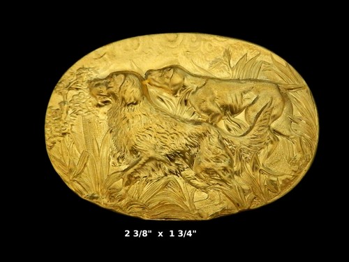 Vintage Brass Stamping / Oval Design with Hunting Dogs Pointing