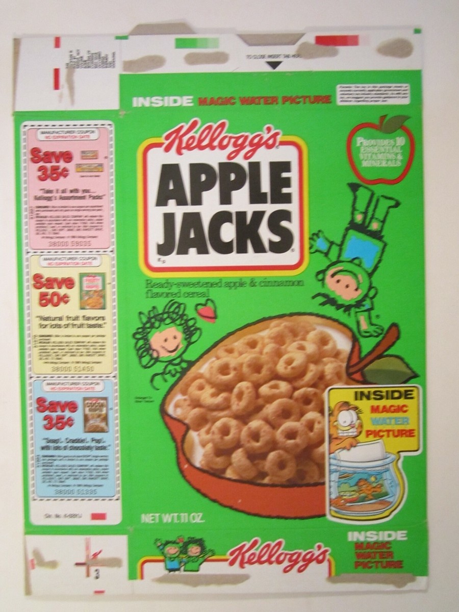 1989 MT Cereal Box KELLOGG'S Apple Jacks GARFIELD & ODIE 1989 MT Cereal Box KELLOGG'S Apple Jacks GARFIELD & ODIE