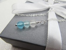 Ombre Light Blue Sea Glass Necklace- Sterling Silver- Seaglass Ocean Jewelry
