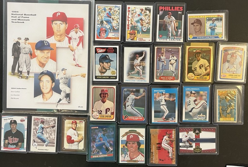 Steve Carlton Baseball Cards & HOF Induction Program w/Rizzuto, Durocher