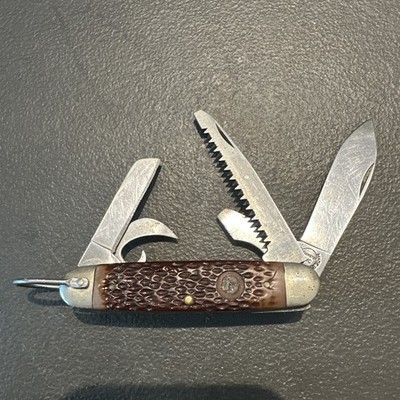 Remington UMC R4 R-4 Utility Camp Folding Pocket Knife Multi Tool Jigged USA
