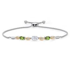 925 Silver and 10K Yellow Gold White Moissanite and Peridot and Lab Grown