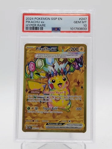 PIKACHU EX 2024 POKEMON SURGING SPARKS HYPER RARE #247/191 PSA 10 Q0895