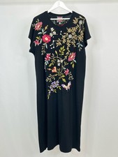 JOHNNY WAS Midi T-Shirt Dress SZ XL Black Floral Women Embroidered Knit Shift