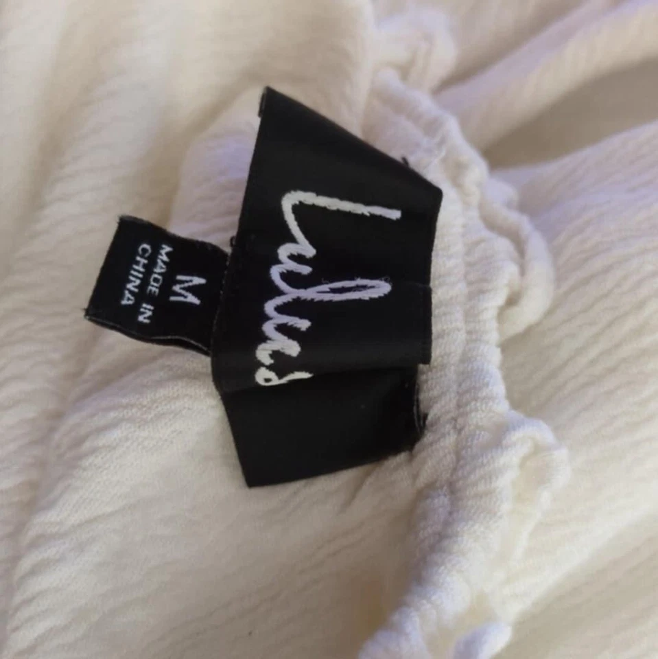 Lulus White Gauze Dress Sz Med Cottagecore Farmcore Clean Girl Off Shoulder Ruff - Image 4 of 4