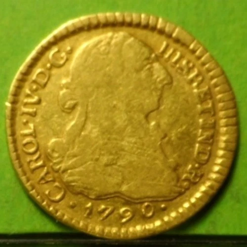 Bust of Charles III, RARE, CHARLES IV, 1 Escudo, 1790, POPAYAN -SF, Gold.
