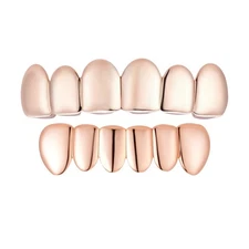 Real SOLID 14k Rose Gold 925 Sterling Silver Custom GRILLZ Teeth Top Bottom