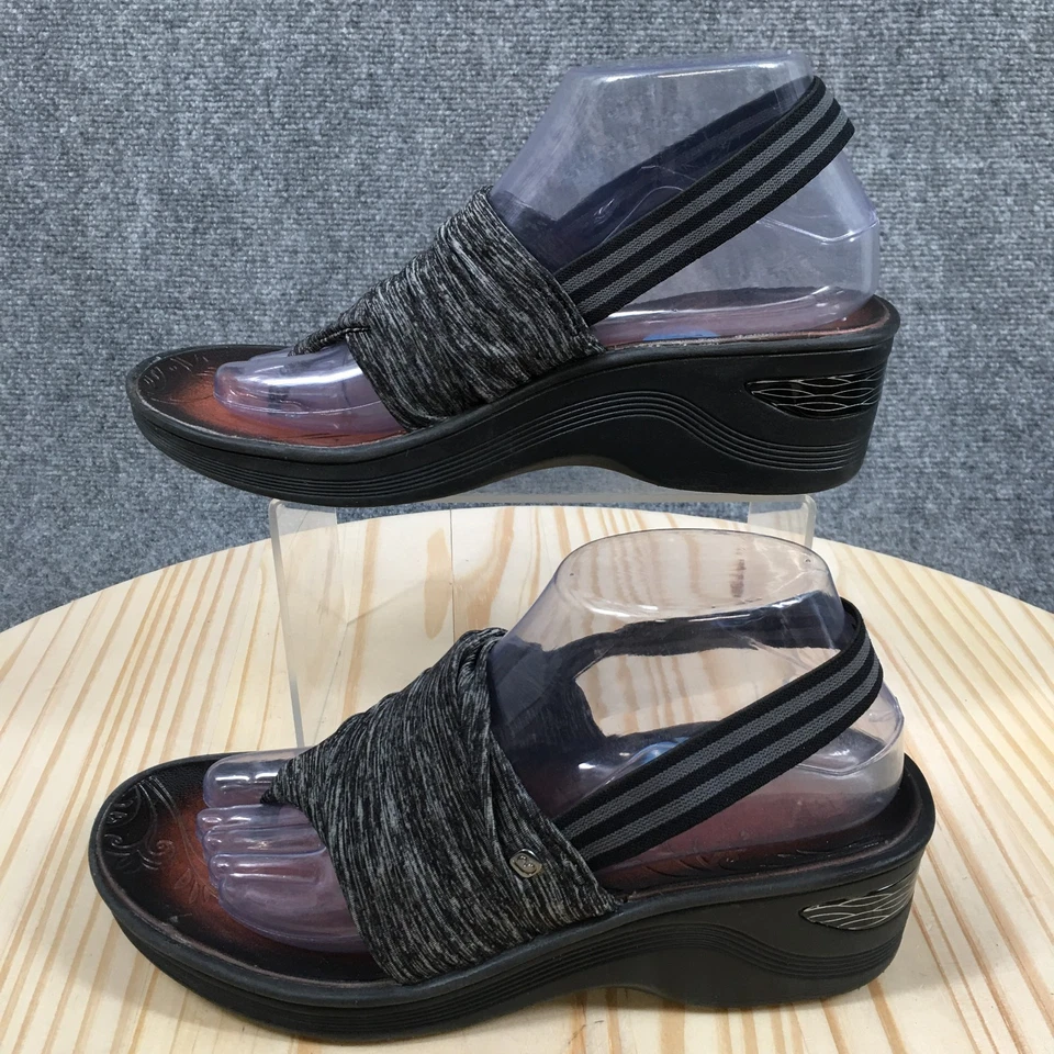 Sandalias BZees para mujer 7,5 M punta deslumbrante con cuña gris tela negra Foto 2 de 4