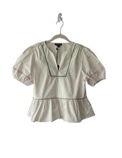 NWT Cotton Bleu Cotton Poplin Bubble Sleeve Top White With Colorful Accent XL