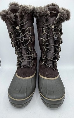 Lands End Winter Boots Size 10 Rain Snow Rubber Duck Faux Fur Zipper Calf Flat