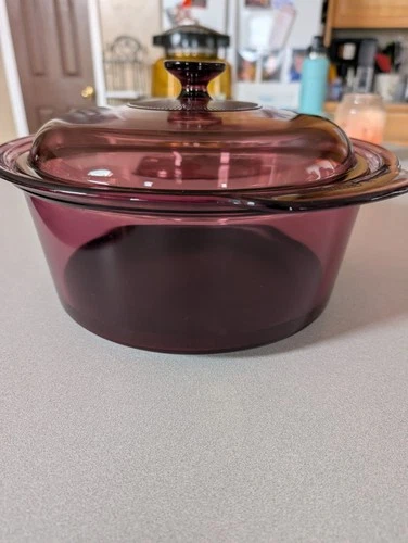 Vintage Vision Cranberry  5L Dutch Oven Corning Ware Glass Pot w/ Pyrex Lid USA