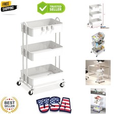 3-Tier Heavy Duty Metal Utility Rolling Cart, White