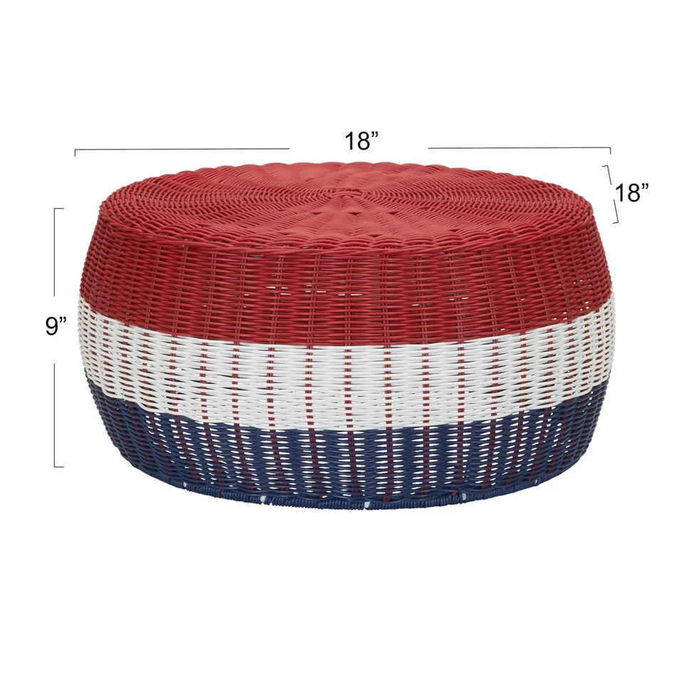 Handwoven Resin Ottoman Table, Red, White and Blue - Image 2 of 4
