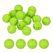 15 Pcs Silicone Sports Beads, 12mm Ball Shaped Beads, Green Baseball