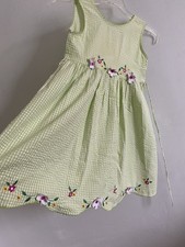 Emily West Girls Green Gingham Floral Embroidered Sleeveless Knee Dress 10