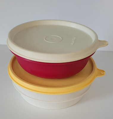 Tupperware 2 Dosen mit Deckel Frischhaltedosen Tupperdosen rund 13+15 cm Durchm.