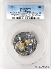 2024 Cook Islands Silver 3oz $20 Steampunk - Carnival PCGS SP70 First Day Issue
