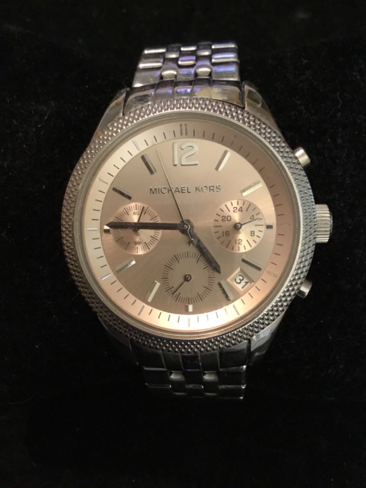 Michael Kors Chronograph MK-6130 Women's Silver Tone Calendar Watch -Untested