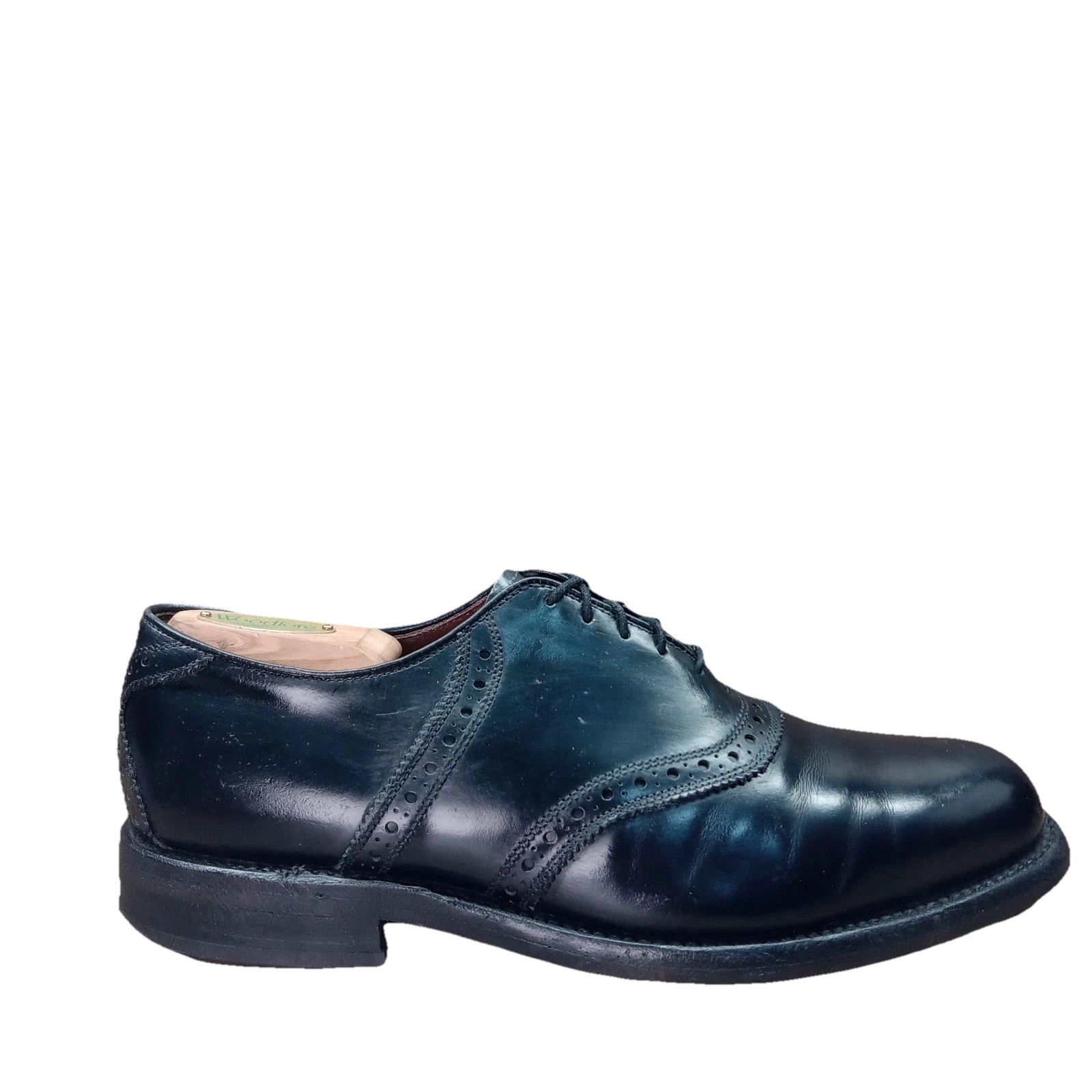 Vintage Allen Edmonds Saddle Polo Oxford Shoes Black 8.5 E Wide Equestrian USA