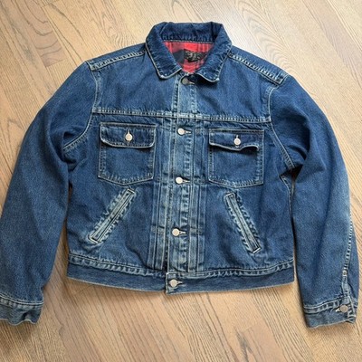 Vintage 90s Double RL Dark Denim Type 2 Buckle Back Flannel Lined Jacket Size L