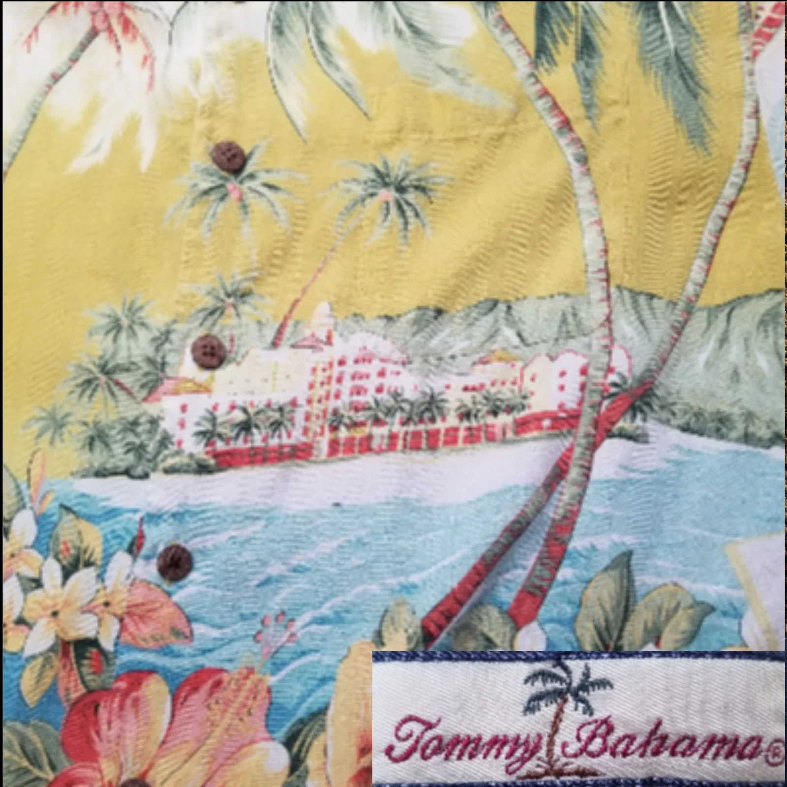 Tommy Bahama Men L 100% SILK Flower Southwest Short Sleeve Shirt Hawaiian Casual
