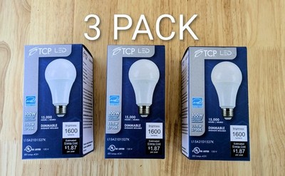 3 PACK TCP L15A21D1527K LED BULB LIGHT LAMP 15.5W A19 DIMMABLE 2700K 1600LM NEW 
