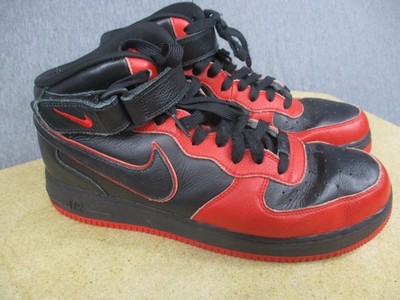 Nike Air Force 1 Mid Shoes Mens Size 10.5 Black Red Custom KBB AF1 Strap Leather