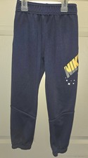 NIKE Boys Size 6-7 Years Therma-FIT Athletic Sweat Pant Wordmark Fleece Navy