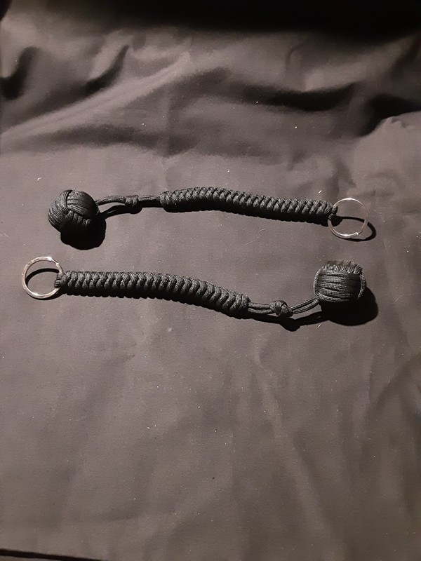 (2) Two Brand 1 Inch Ball Paracord Monkey Fist Keychains Black 