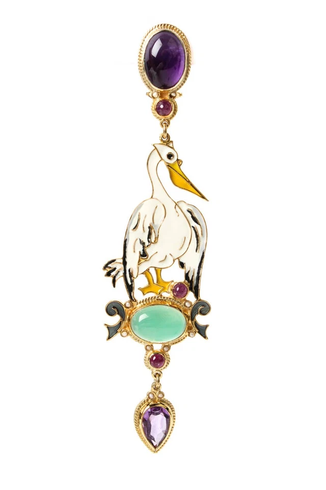 Percossi Papi Womens GP 925 Silver Multistone Pelicano Dangle Earrings 29.8g - Image 4 of 4