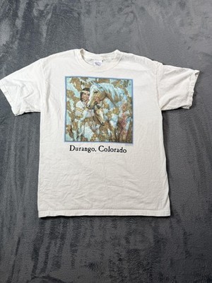 Vintage Durango Colorado Shirt Mens Large White Horse Western Native Graphic Y2K