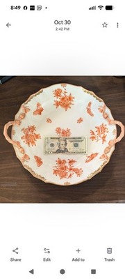 Rare Huge Herend Fortuna Rust Porcelain Large Two Handled Serving Platter Tray