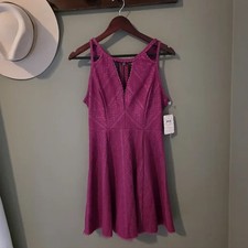 Free People Miss Connections Fuchsia Skater Mini Dress Size 6 Cutouts Crochet