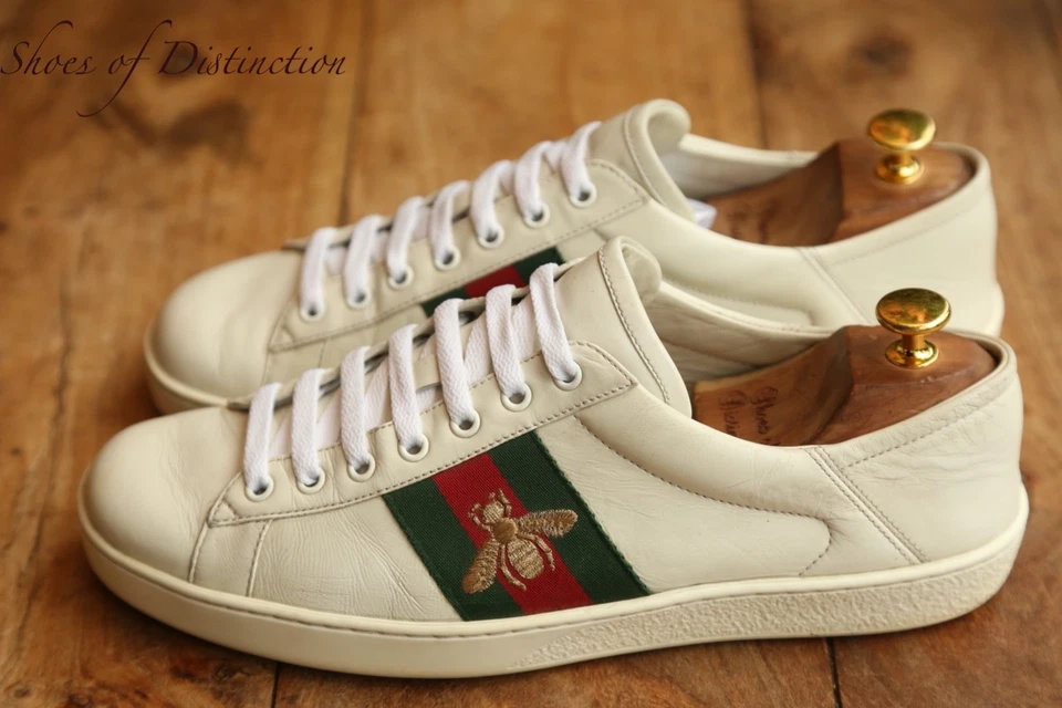 Baskets pliantes Gucci Ace en cuir blanc abeille hommes UK 9 US 10 EU 43 - Photo 3/4