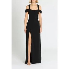 Halston Heritage Cold Shoulder Fitted Crepe Gown Thigh High Slit in Black Size 6