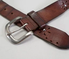 Aeropostale Leather Belt 34 M Rhinestone Bling Cut Out Flower Brown