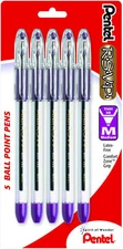 NEW Pentel RSVP 5-PACK Ballpoint Pen VIOLET 1.0mm Med Clear Barrel Grip BK91BP5V