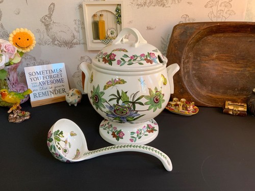Portmeirion Botanic Garden 1972 Passion Flower 3 Pc Soup Tureen w/Ladle Perfect