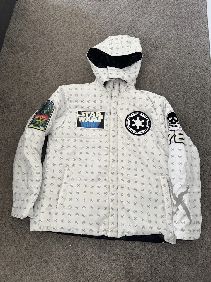 Chaqueta Star Wars Marc Ecko Para Hombre Grande Blanca Gris Reversible Plumón Puff Jacket Foto 2 de 4