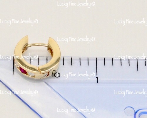 0.90 ct 14k Yellow Gold Natural Diamond & Ruby Earring Huggie Hoop 4.50 Grams - Picture 6 of 6