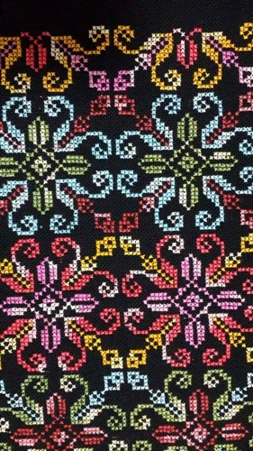 Handmade Multi Color Finished Cross Stitch Piece Flower Heart Black Fabric - Picture 4 of 9