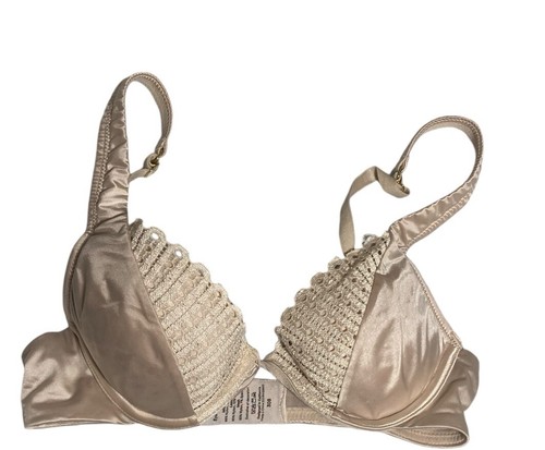 Thirdlove Bra 30B Beige Lace Satin Eyelet Removable Pad Matte & Shine