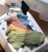 Ladies 50's Retro Style Soft Hollow Pointelle Cotton Ankle Socks Summer 
