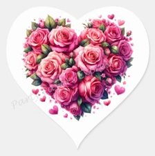 PINK ROSES ENVELOPE SEALS LABELS STICKERS PARTY FAVORS - (Heart Shaped)