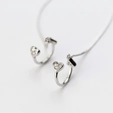 925 Sterling Silver Heart Ear Cuff Threader Chain Thread Earring A1263