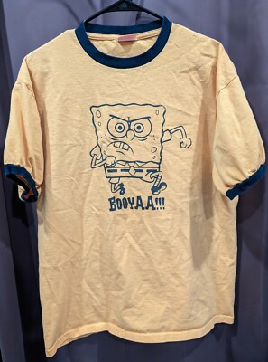 Rare Vintage Spongebob T Shirt 2003 Viacom Ringer Booyaa Nickelodeon Cartoon XL 
