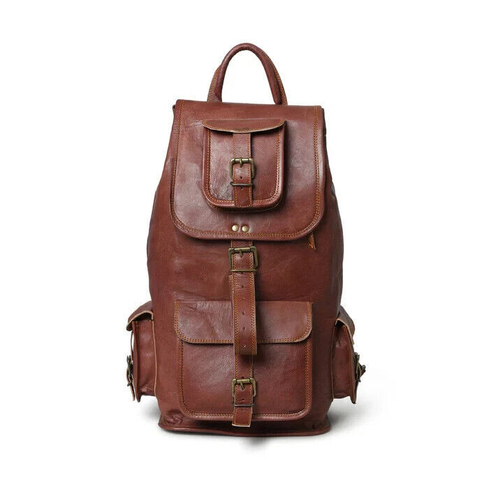 Vintage Brown Leather Rucksack Backpack for Men Travel Bag