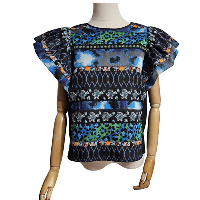KENZO & HM Original kurze Seidenbluse Top abstrakt bedruckt mehrfarbig...